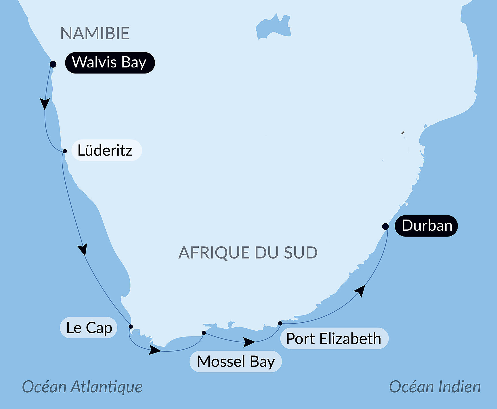 Namibian & South African Coastlines Itinerary Map