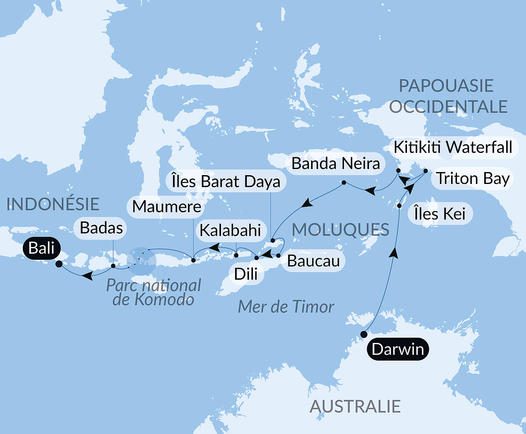 Island Treasures of Indonesia & East Timor Itinerary Map