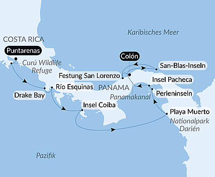 Reiseroute - Geheimnisse Mittelamerikas