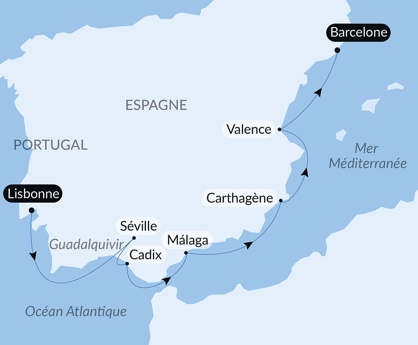 Gastronomic Journey Through Iberian Coasts Itinerary Map