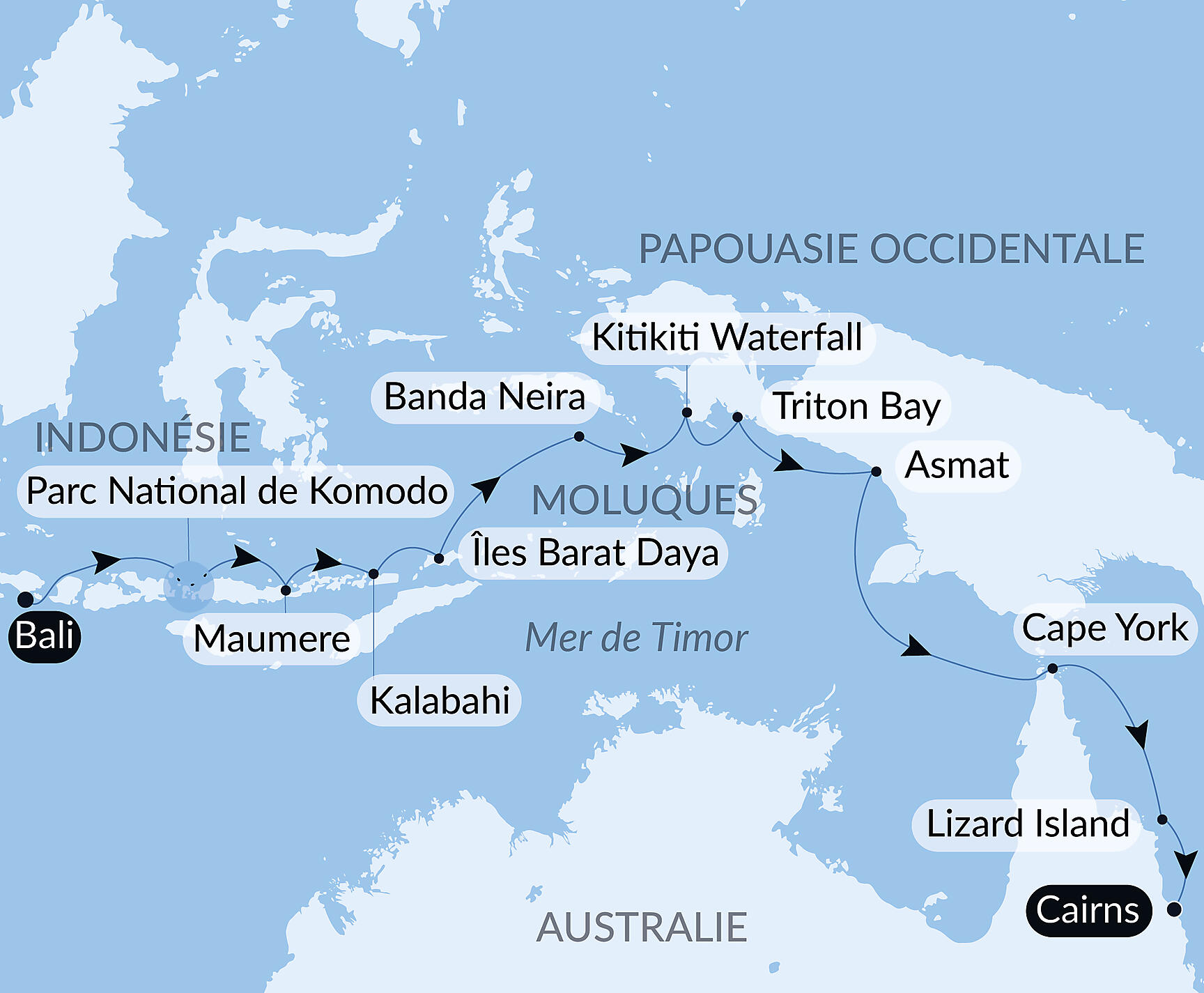 Tropical Odyssey between Indonesia and North East Australia Itinerary Map