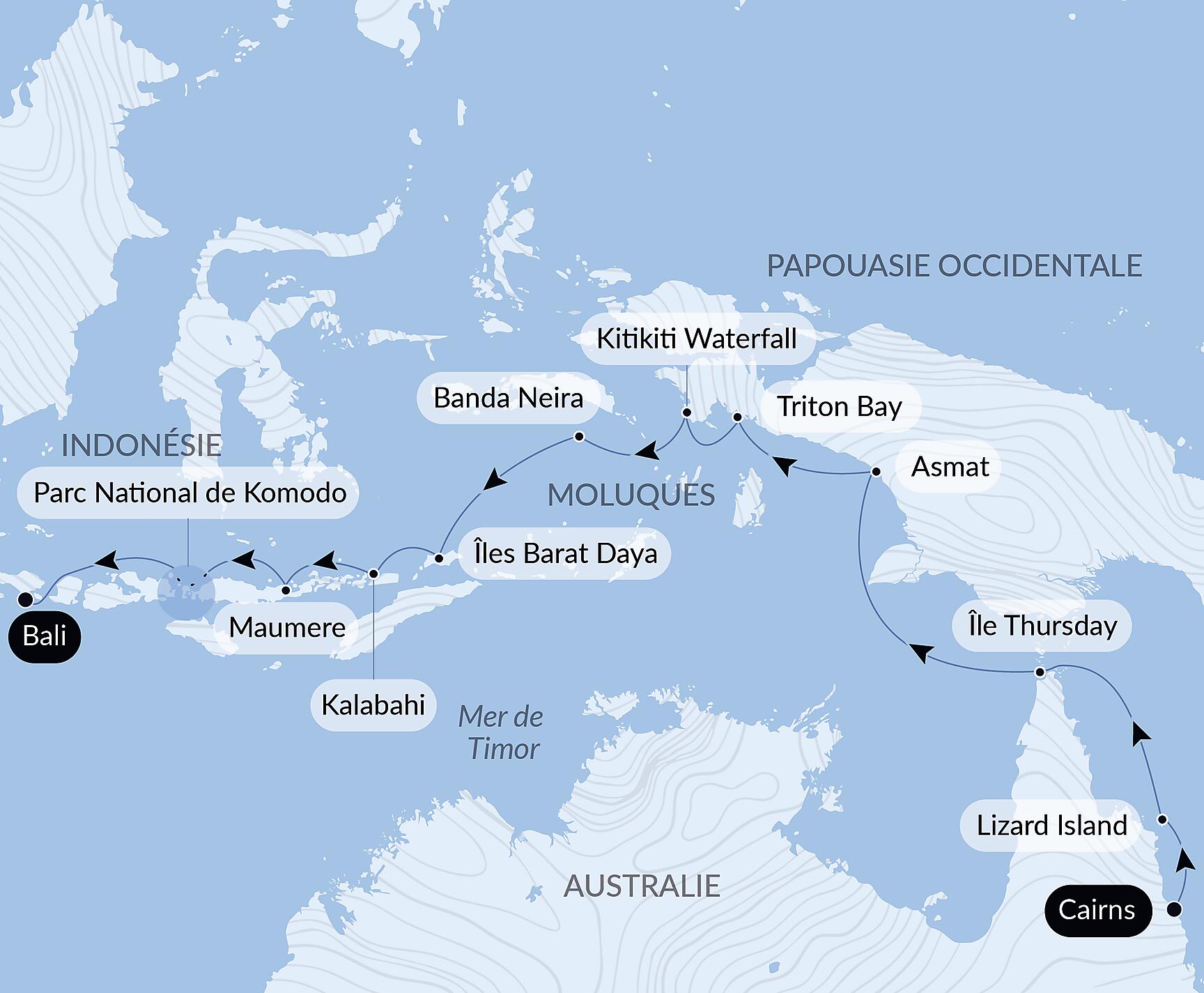 Tropical Odyssey between North East Australia and Indonesia Itinerary Map