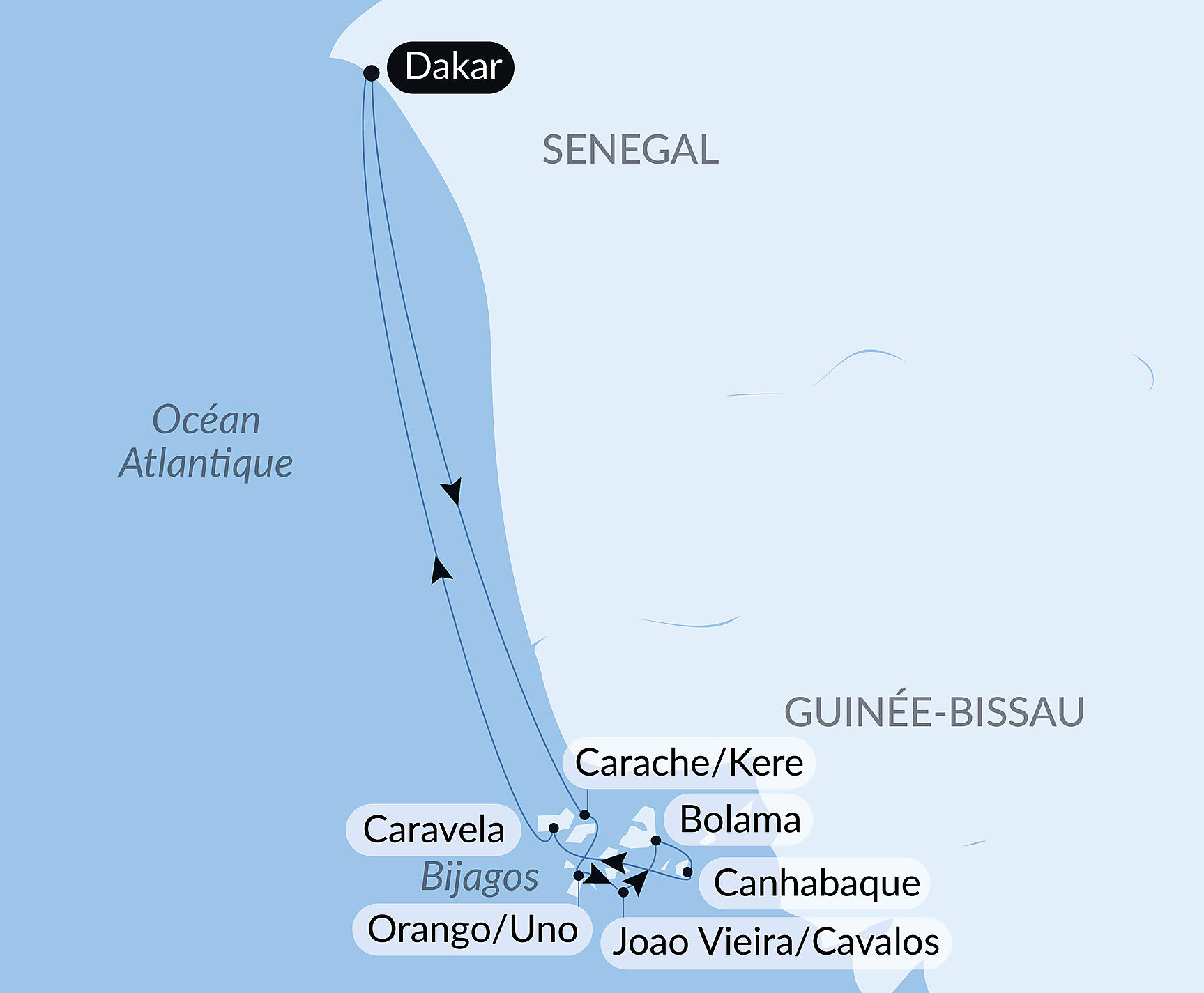 Adventure in the Bissagos Islands Itinerary Map