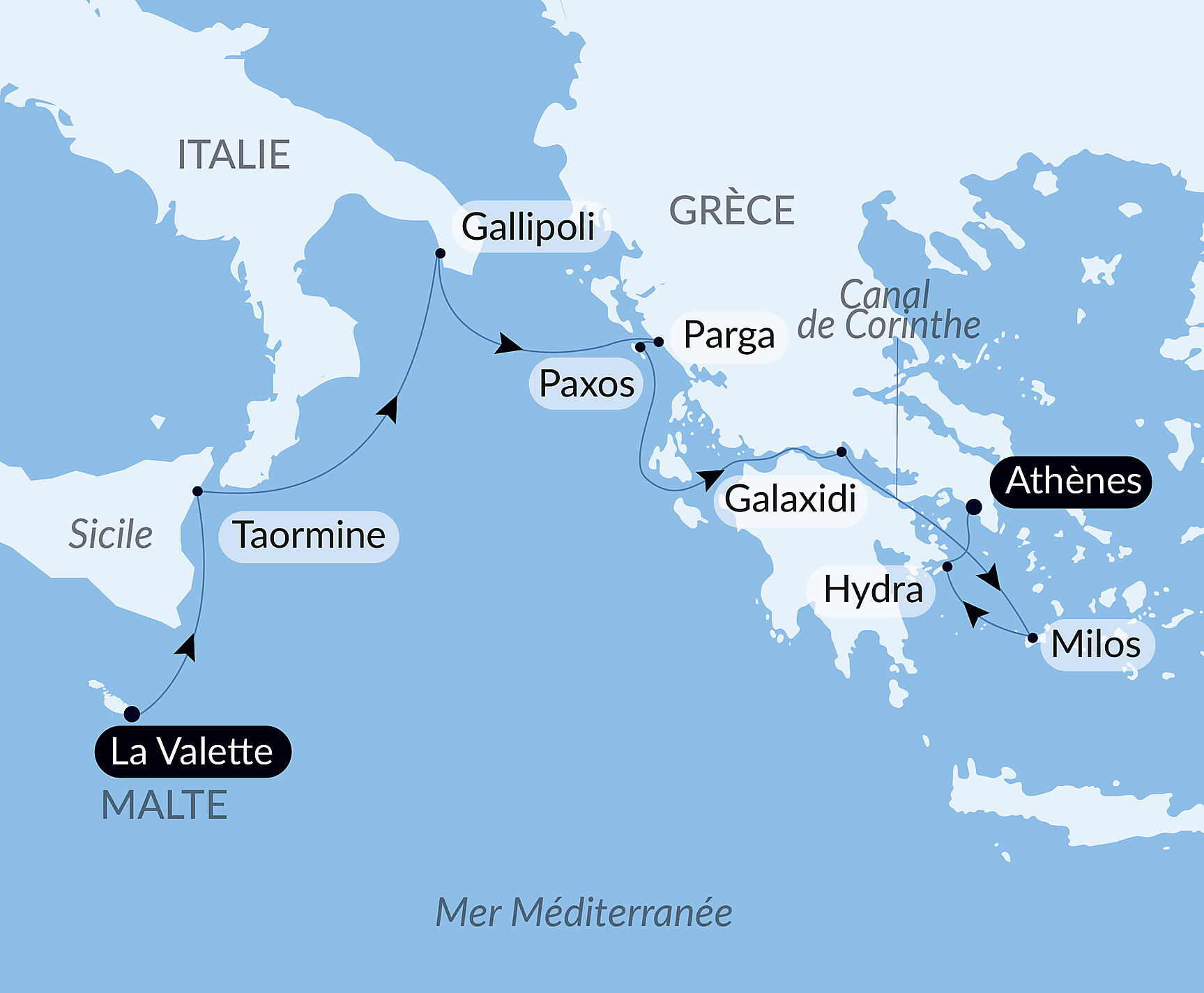 Peaceful islands and ancient treasures of the Mediterranean Itinerary Map
