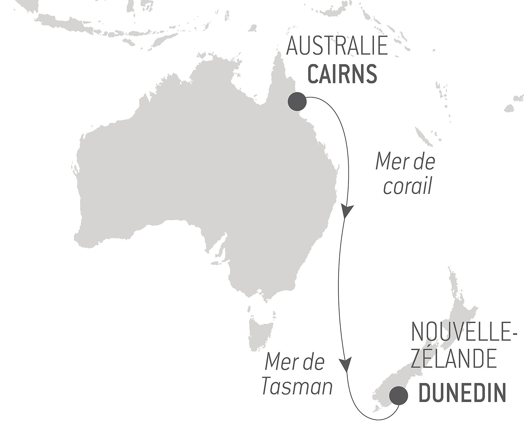 Ocean Voyage: Cairns - Dunedin Itinerary Map