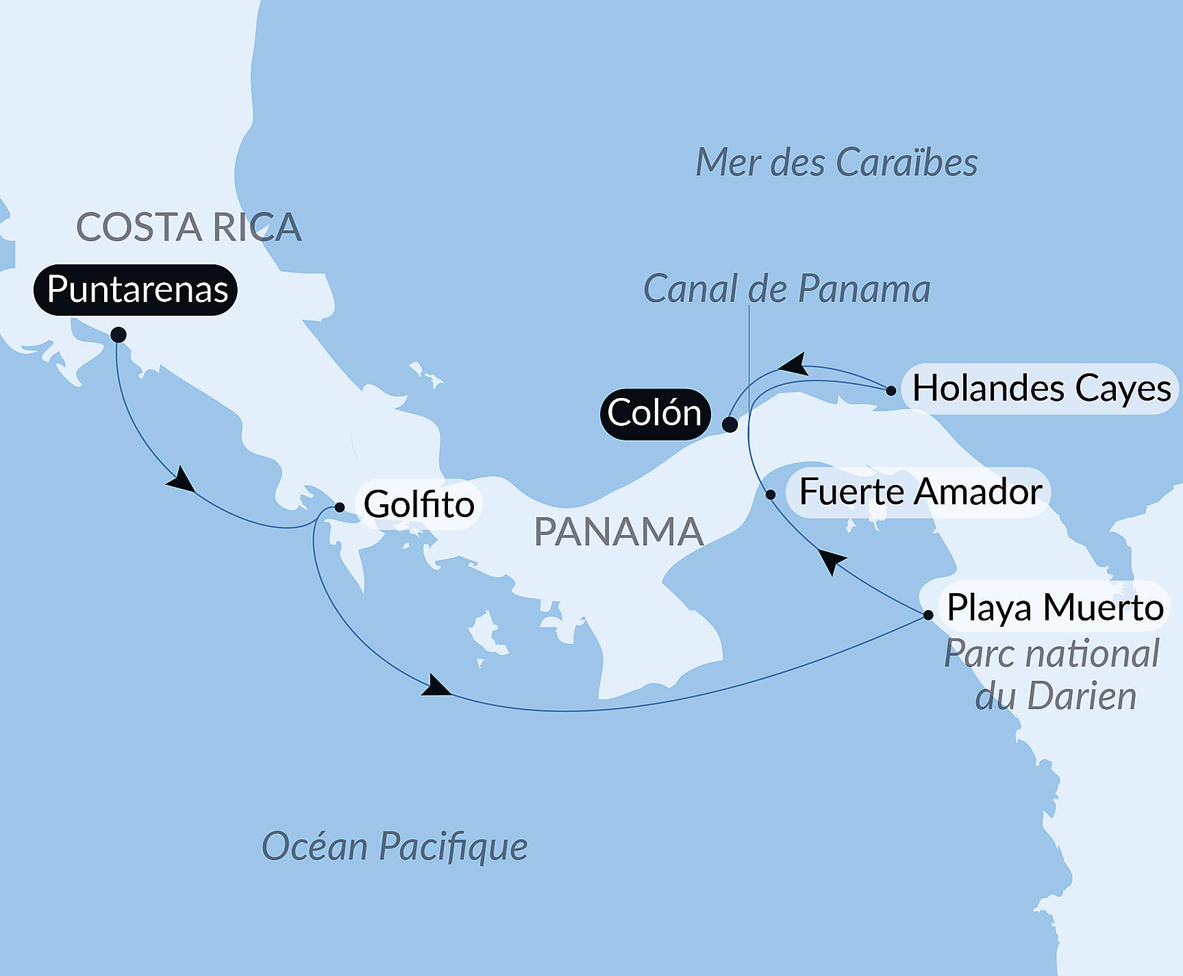 Central America Jewels & Panama Canal Itinerary Map
