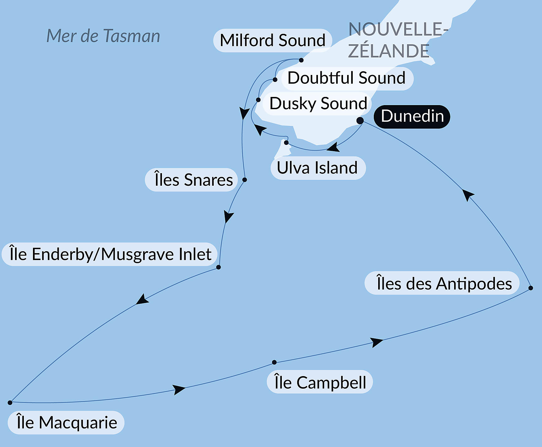 Expedition to New Zealand’s Subantarctic Islands Itinerary Map